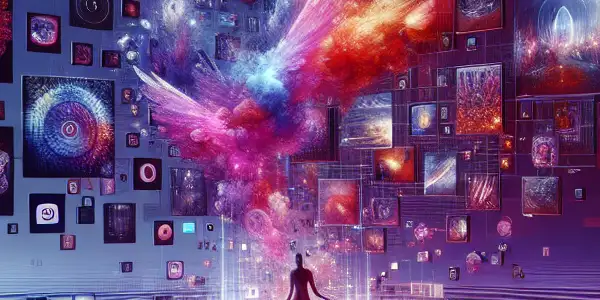 A modern digital interface showcasing vibrant thumbnails for adult videos, set in a sophisticated and inviting atmosphere.